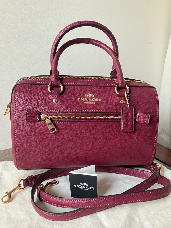 Coach Handbags - COACH Purse Rowan Satchel Leather Handbag in Berry Pink / Burgundy